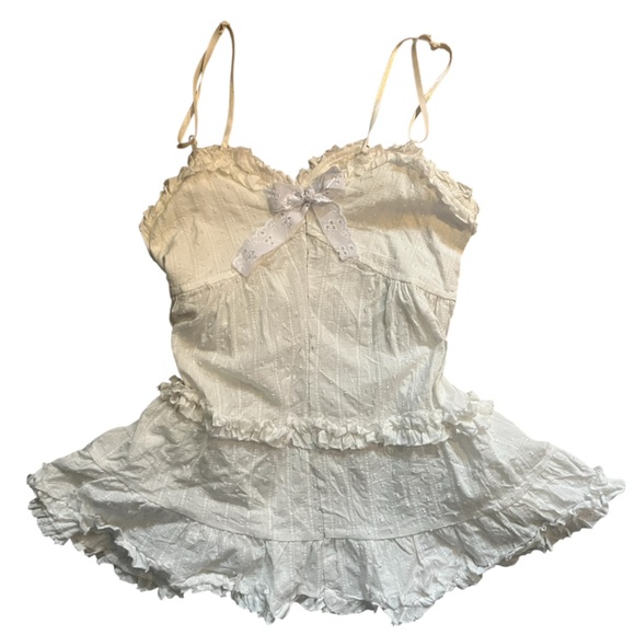 Lewkin Tops - babydoll coquette y2k white lace camisole